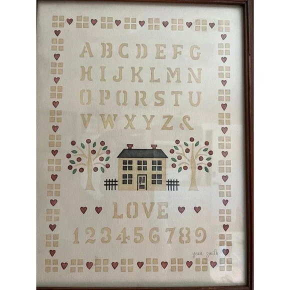 1980s Vintage Framed Alphabet LOVE House Art Print Piece by Jean Smith - Picture 3 of 7